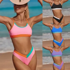 2023 New Collection: Color Block Cutout Lace-Up Sexy Bikini Swimsuit