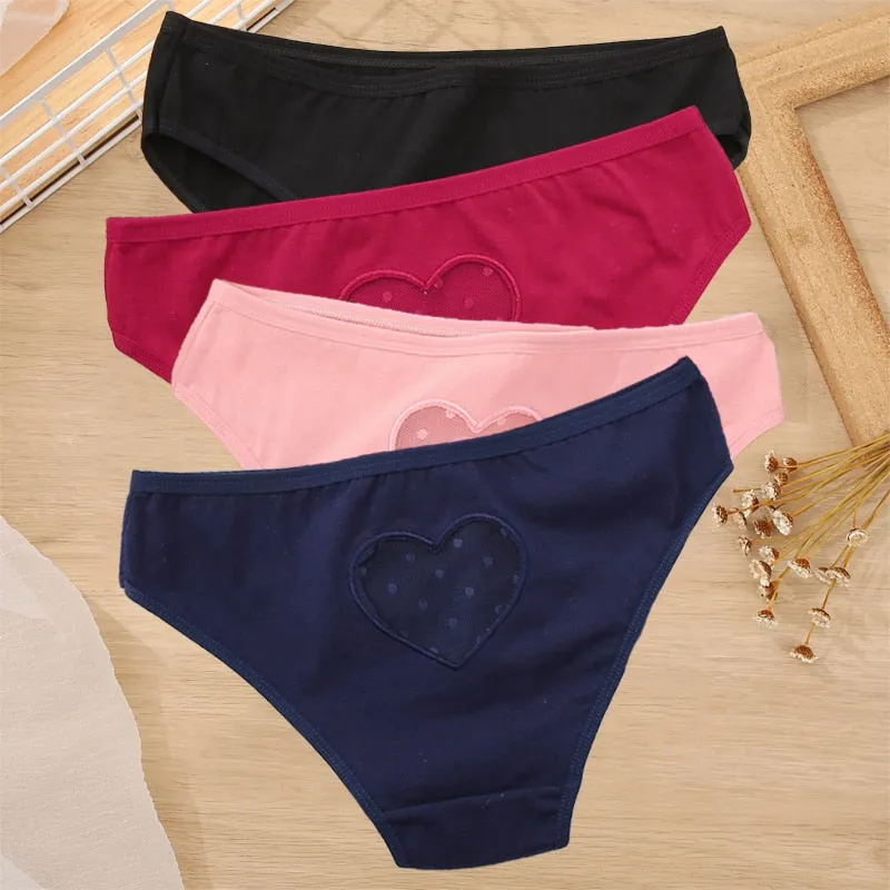 3 Pack Heart Hollow Out Cotton Mix Panties Low-Waist Comfortable Underpants Seamless Underwear Lingerie