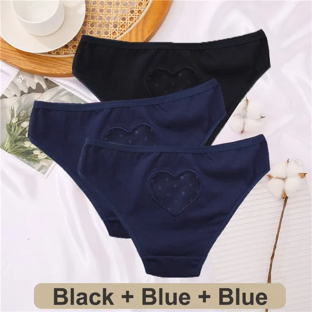 3 Pack Heart Hollow Out Cotton Mix Panties Low-Waist Comfortable Underpants Seamless Underwear Lingerie