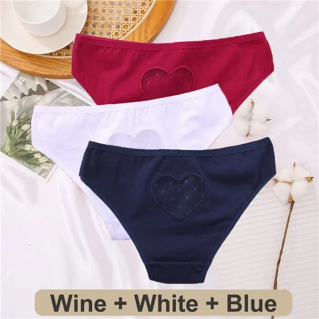3 Pack Heart Hollow Out Cotton Mix Panties Low-Waist Comfortable Underpants Seamless Underwear Lingerie
