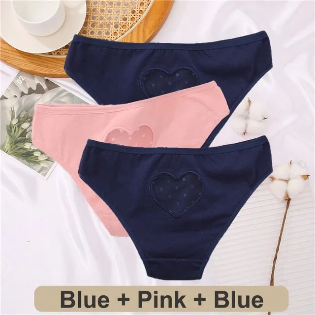 3 Pack Heart Hollow Out Cotton Mix Panties Low-Waist Comfortable Underpants Seamless Underwear Lingerie