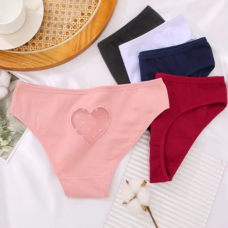 3 Pack Heart Hollow Out Cotton Mix Panties Low-Waist Comfortable Underpants Seamless Underwear Lingerie