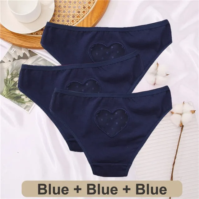 3 Pack Heart Hollow Out Cotton Mix Panties Low-Waist Comfortable Underpants Seamless Underwear Lingerie