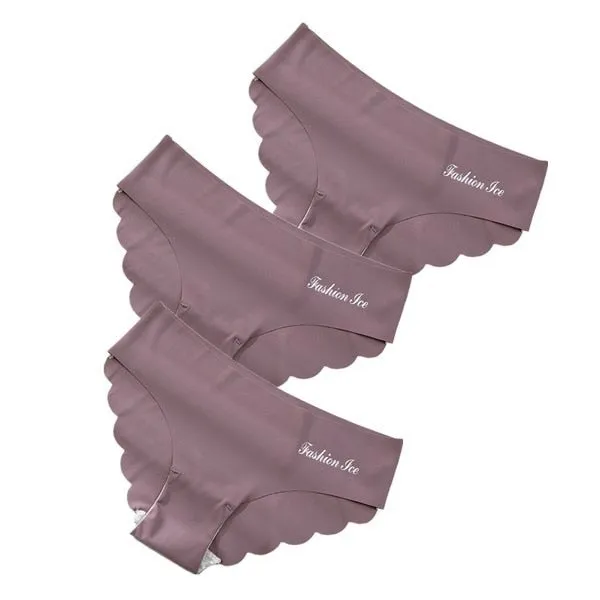 3 pack Seamless Ice Silk Panties Solid Colors Breathable Pantys Underwear Lingerie Hollow Out Briefs