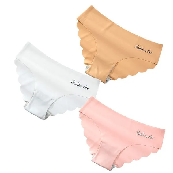 3 pack Seamless Ice Silk Panties Solid Colors Breathable Pantys Underwear Lingerie Hollow Out Briefs