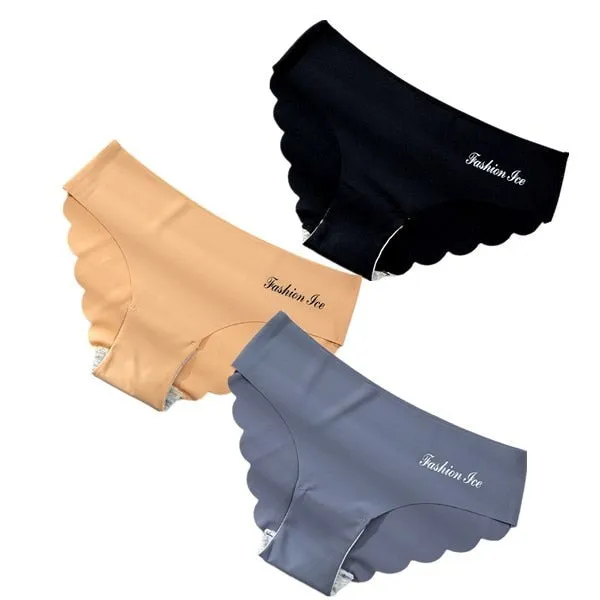 3 pack Seamless Ice Silk Panties Solid Colors Breathable Pantys Underwear Lingerie Hollow Out Briefs