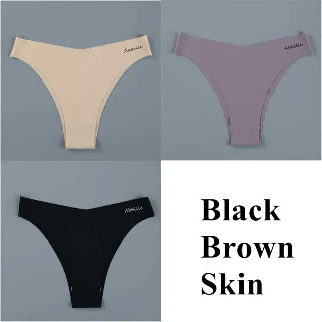 3 pack Seamless Ice Silk Panties Solid Colors Breathable Pantys Underwear Lingerie Hollow Out Briefs