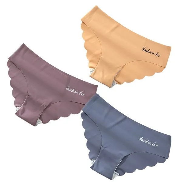 3 pack Seamless Ice Silk Panties Solid Colors Breathable Pantys Underwear Lingerie Hollow Out Briefs