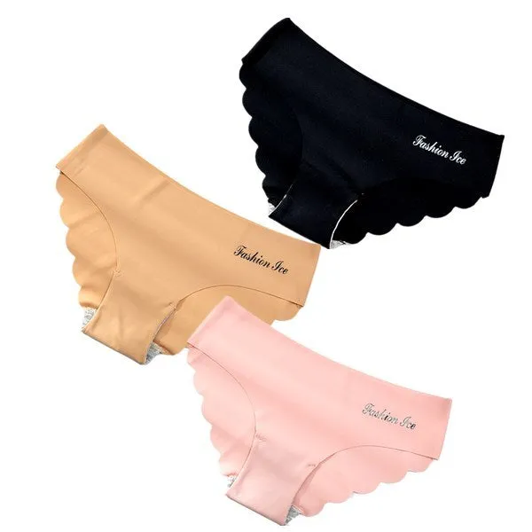 3 pack Seamless Ice Silk Panties Solid Colors Breathable Pantys Underwear Lingerie Hollow Out Briefs