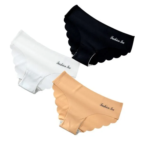 3 pack Seamless Ice Silk Panties Solid Colors Breathable Pantys Underwear Lingerie Hollow Out Briefs