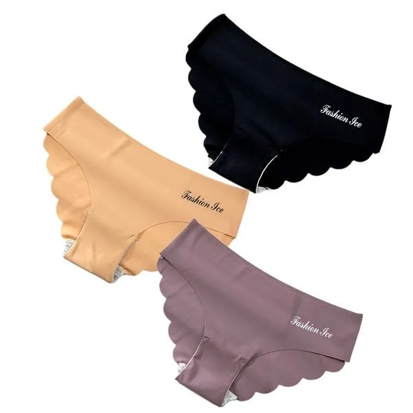 3 pack Seamless Ice Silk Panties Solid Colors Breathable Pantys Underwear Lingerie Hollow Out Briefs
