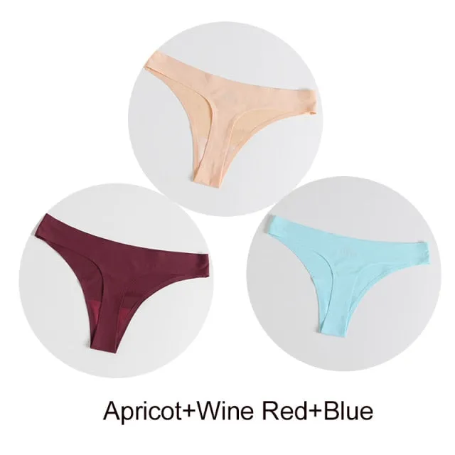 3 Pack Seamless Panties Satin Underwear G-Strings Lingerie Underpants Brief Thongs