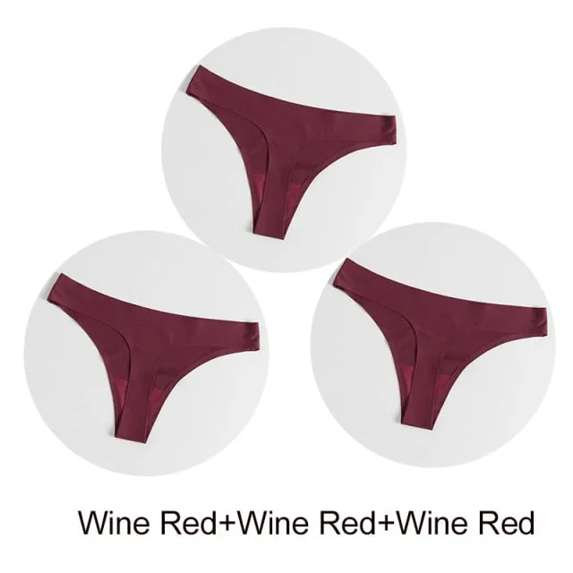 3 Pack Seamless Panties Satin Underwear G-Strings Lingerie Underpants Brief Thongs
