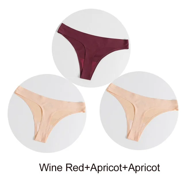 3 Pack Seamless Panties Satin Underwear G-Strings Lingerie Underpants Brief Thongs