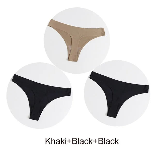 3 Pack Seamless Panties Satin Underwear G-Strings Lingerie Underpants Brief Thongs