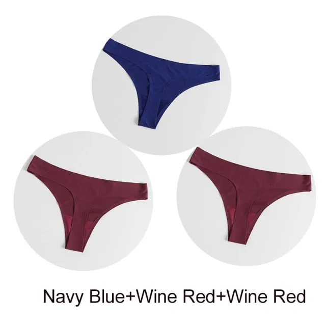 3 Pack Seamless Panties Satin Underwear G-Strings Lingerie Underpants Brief Thongs