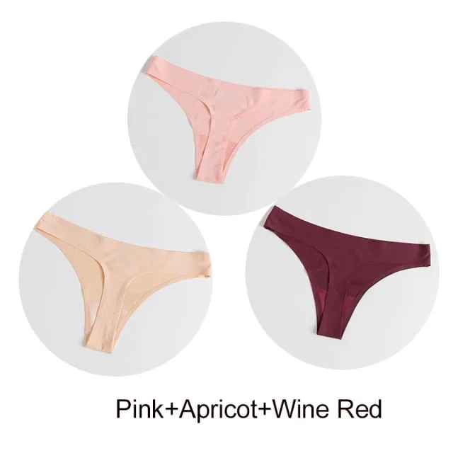 3 Pack Seamless Panties Satin Underwear G-Strings Lingerie Underpants Brief Thongs