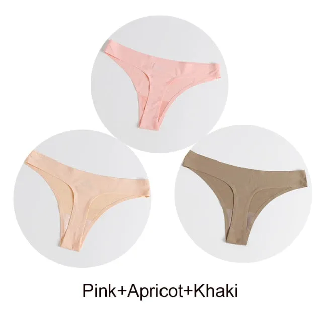 3 Pack Seamless Panties Satin Underwear G-Strings Lingerie Underpants Brief Thongs