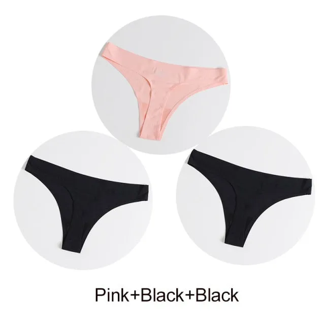 3 Pack Seamless Panties Satin Underwear G-Strings Lingerie Underpants Brief Thongs