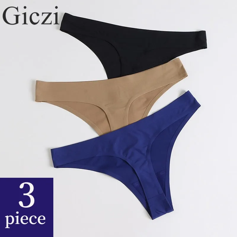 3 Pack Seamless Panties Satin Underwear G-Strings Lingerie Underpants Brief Thongs