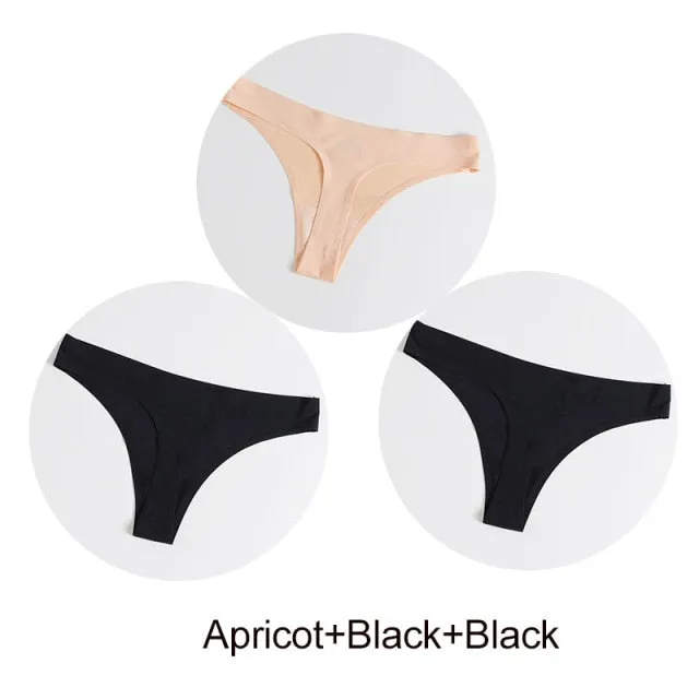 3 Pack Seamless Panties Satin Underwear G-Strings Lingerie Underpants Brief Thongs
