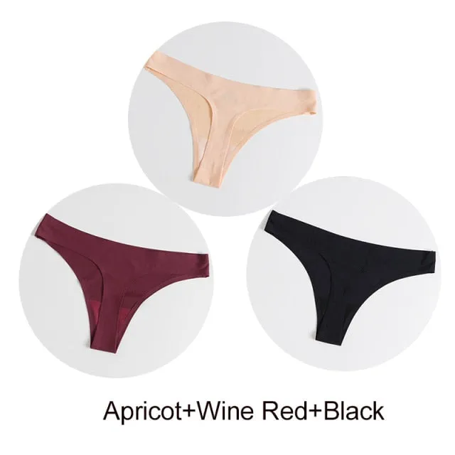 3 Pack Seamless Panties Satin Underwear G-Strings Lingerie Underpants Brief Thongs