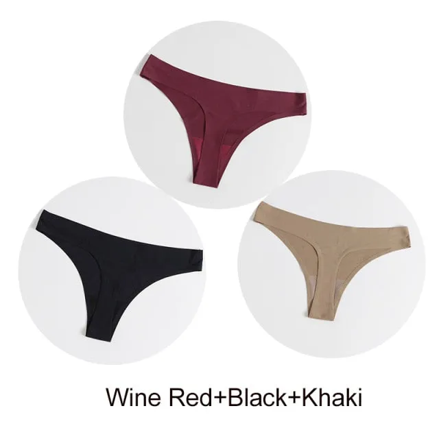 3 Pack Seamless Panties Satin Underwear G-Strings Lingerie Underpants Brief Thongs