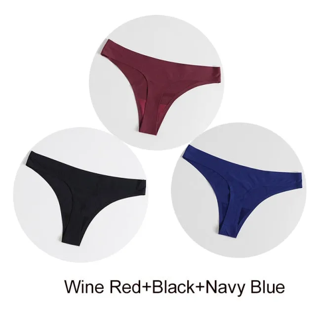 3 Pack Seamless Panties Satin Underwear G-Strings Lingerie Underpants Brief Thongs