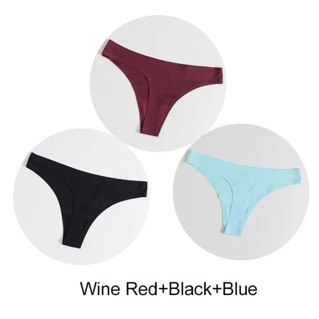 3 Pack Seamless Panties Satin Underwear G-Strings Lingerie Underpants Brief Thongs