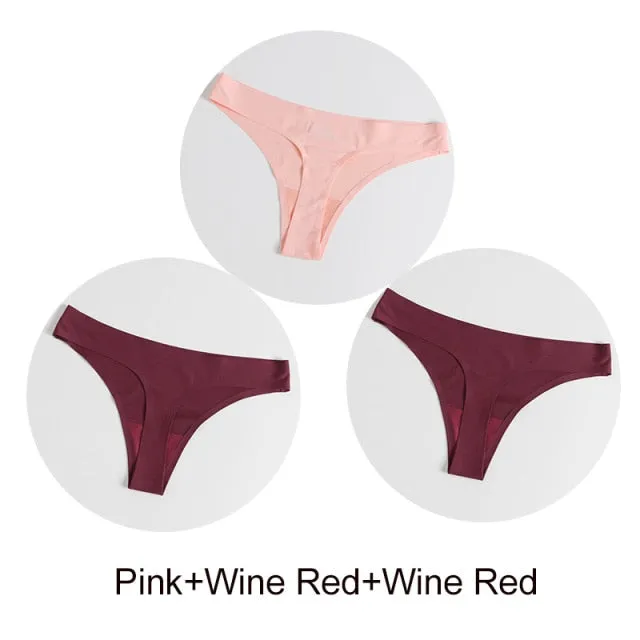 3 Pack Seamless Panties Satin Underwear G-Strings Lingerie Underpants Brief Thongs