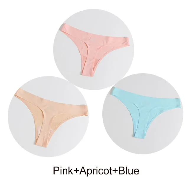 3 Pack Seamless Panties Satin Underwear G-Strings Lingerie Underpants Brief Thongs