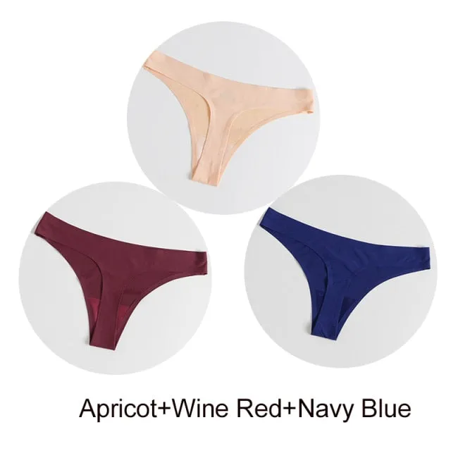 3 Pack Seamless Panties Satin Underwear G-Strings Lingerie Underpants Brief Thongs