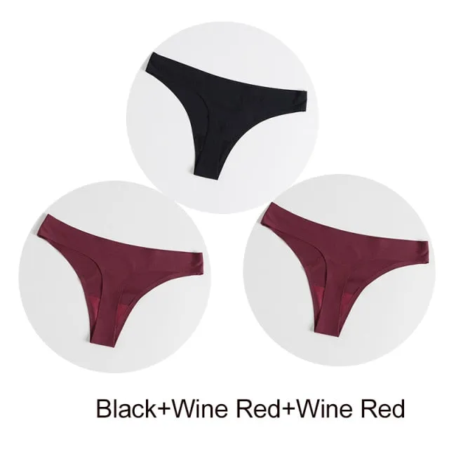 3 Pack Seamless Panties Satin Underwear G-Strings Lingerie Underpants Brief Thongs