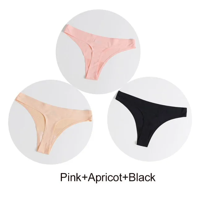 3 Pack Seamless Panties Satin Underwear G-Strings Lingerie Underpants Brief Thongs