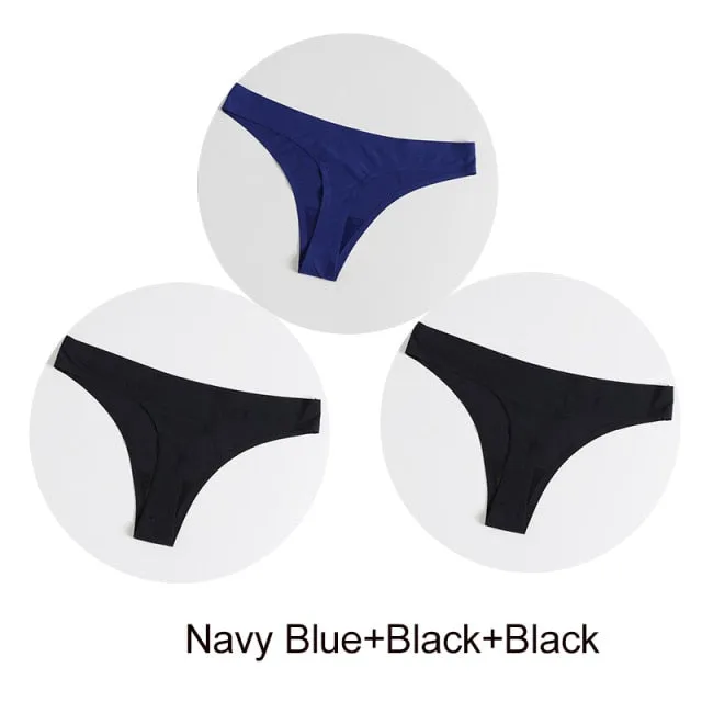 3 Pack Seamless Panties Satin Underwear G-Strings Lingerie Underpants Brief Thongs