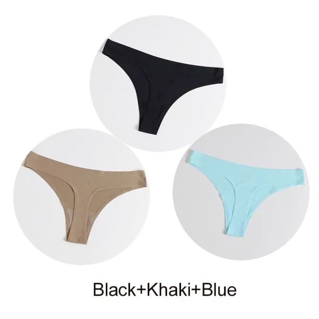 3 Pack Seamless Panties Satin Underwear G-Strings Lingerie Underpants Brief Thongs