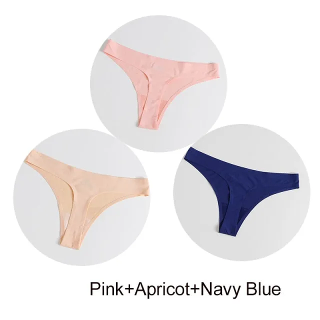 3 Pack Seamless Panties Satin Underwear G-Strings Lingerie Underpants Brief Thongs