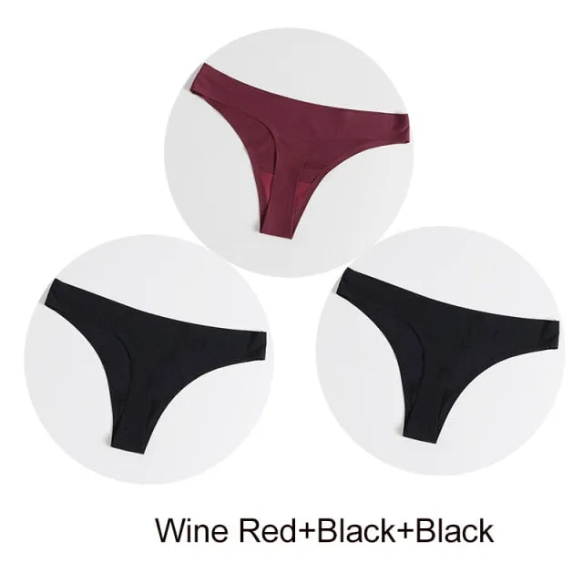 3 Pack Seamless Panties Satin Underwear G-Strings Lingerie Underpants Brief Thongs