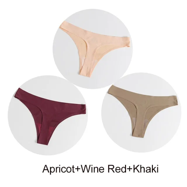 3 Pack Seamless Panties Satin Underwear G-Strings Lingerie Underpants Brief Thongs