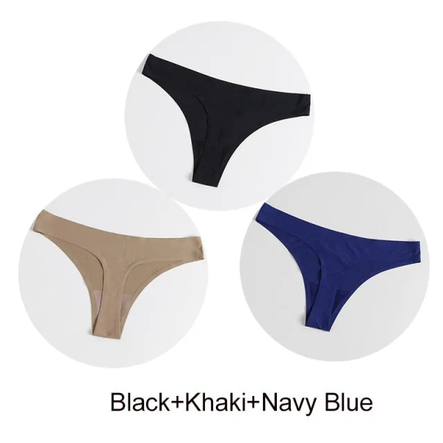 3 Pack Seamless Panties Satin Underwear G-Strings Lingerie Underpants Brief Thongs