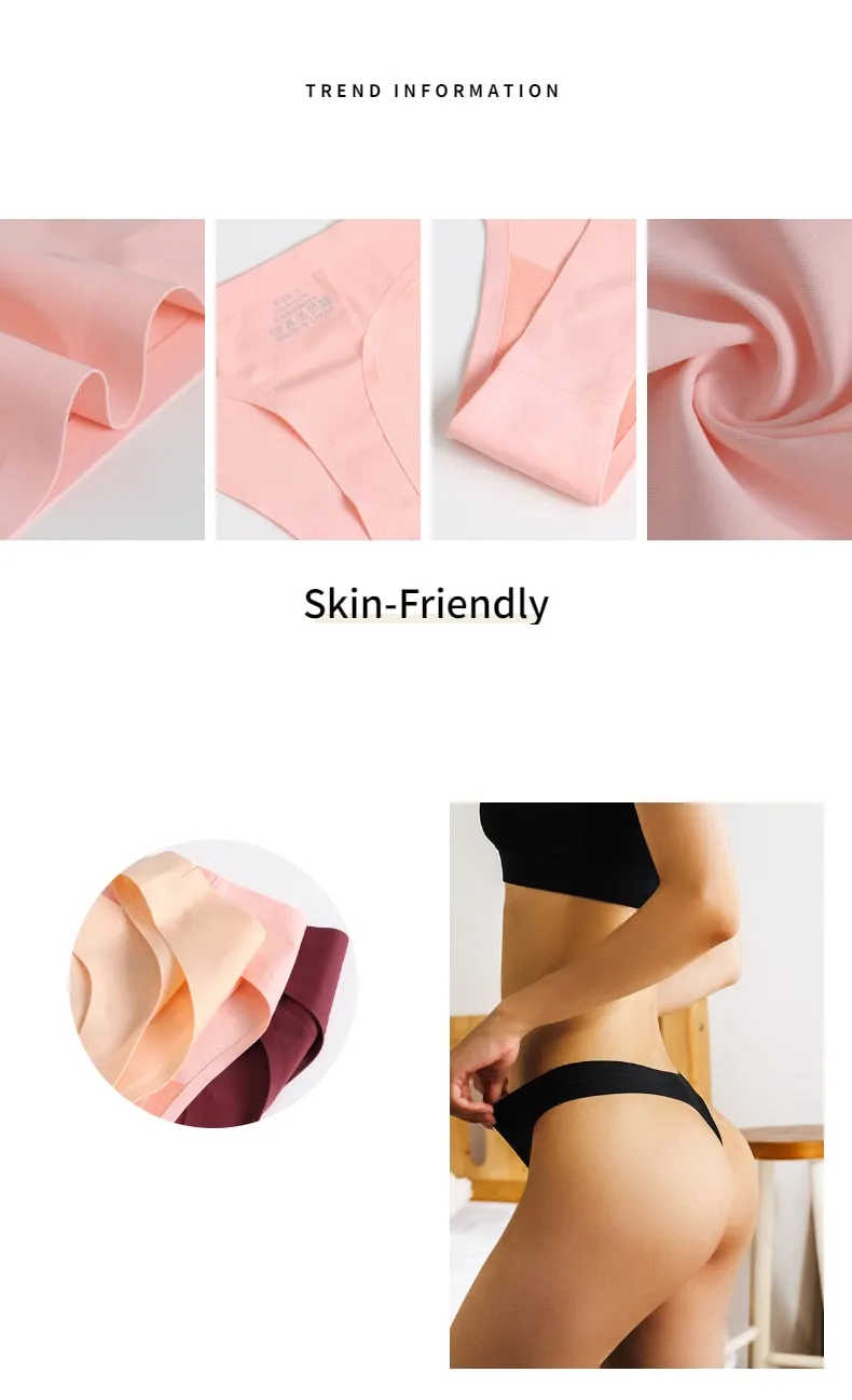 3 Pack Seamless Panties Satin Underwear G-Strings Lingerie Underpants Brief Thongs