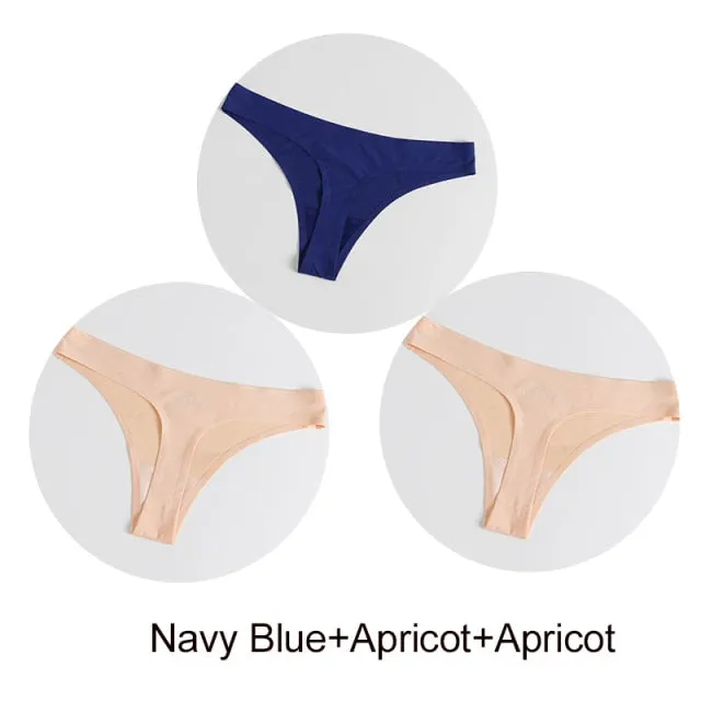 3 Pack Seamless Panties Satin Underwear G-Strings Lingerie Underpants Brief Thongs
