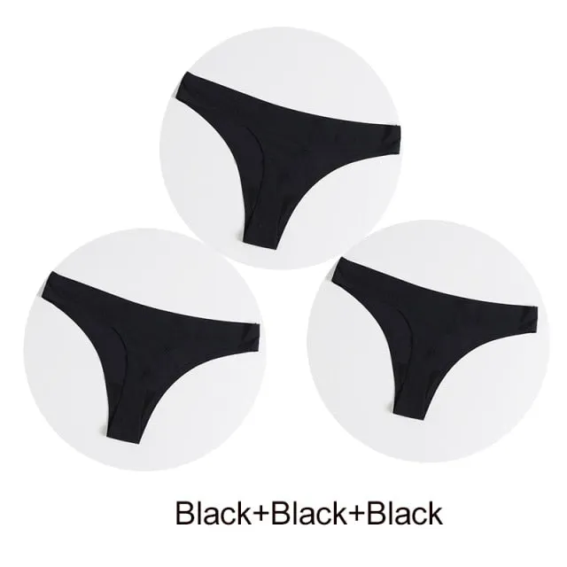 3 Pack Seamless Panties Satin Underwear G-Strings Lingerie Underpants Brief Thongs