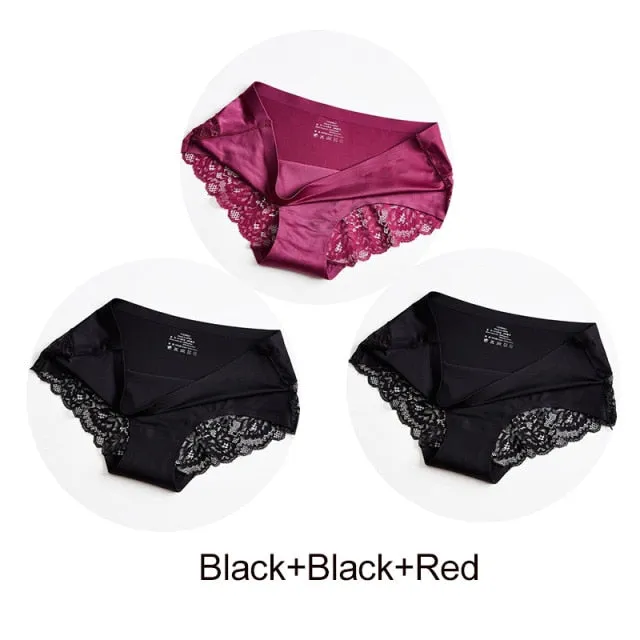 3 pack Women's lingerie Lace Underwear Seamless Panties Brief Ice Silk intimates Underpants Cotton briefs