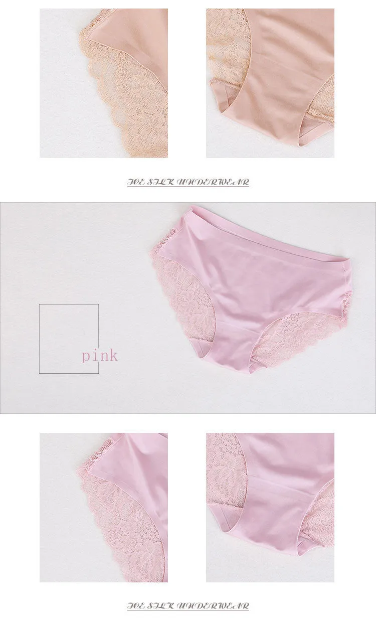 3 pack Women's lingerie Lace Underwear Seamless Panties Brief Ice Silk intimates Underpants Cotton briefs