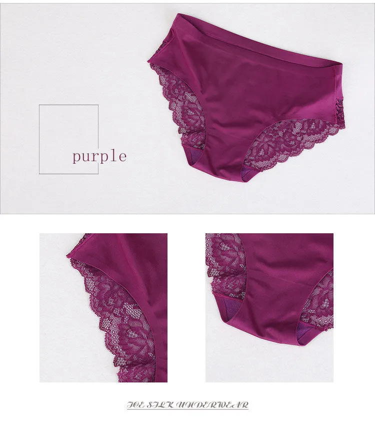 3 pack Women's lingerie Lace Underwear Seamless Panties Brief Ice Silk intimates Underpants Cotton briefs