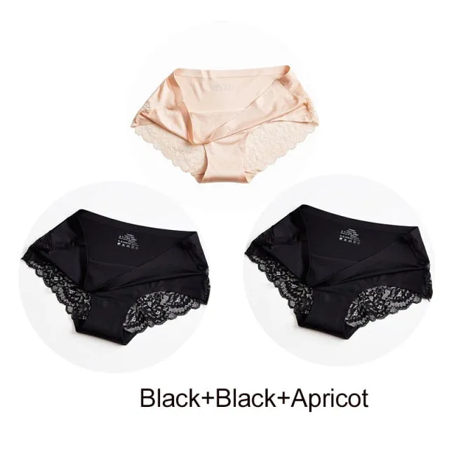 3 pack Women's lingerie Lace Underwear Seamless Panties Brief Ice Silk intimates Underpants Cotton briefs