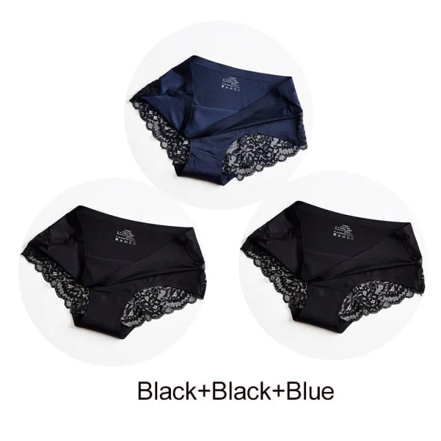 3 pack Women's lingerie Lace Underwear Seamless Panties Brief Ice Silk intimates Underpants Cotton briefs