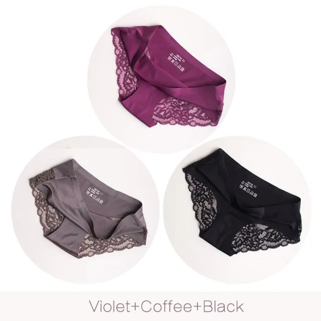 3 pack Women's lingerie Lace Underwear Seamless Panties Brief Ice Silk intimates Underpants Cotton briefs