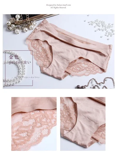 3 pack Women's lingerie Lace Underwear Seamless Panties Brief Ice Silk intimates Underpants Cotton briefs
